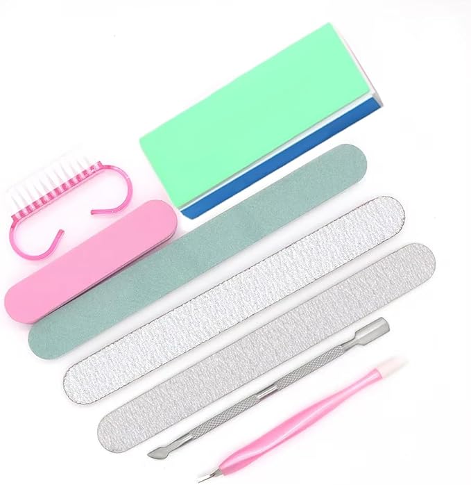 YIMART 8Pcs Nail Manicure Care Tool Kit Set with Nail Buffer Block, Nail Files, Nail Dust Cleaning Brush, Nail Pusher and Nail Trimming Tools