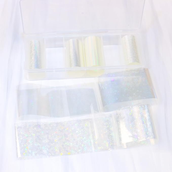 SILPECWEE 2 Boxes Aurora Nail Foil Clear Laser Glass Fragment Nail Transfer Foil for Long Acrylic Nails Starry Sky Holographic Nail Art Foil Stickers Manicure Design for DIY Nails Decoration