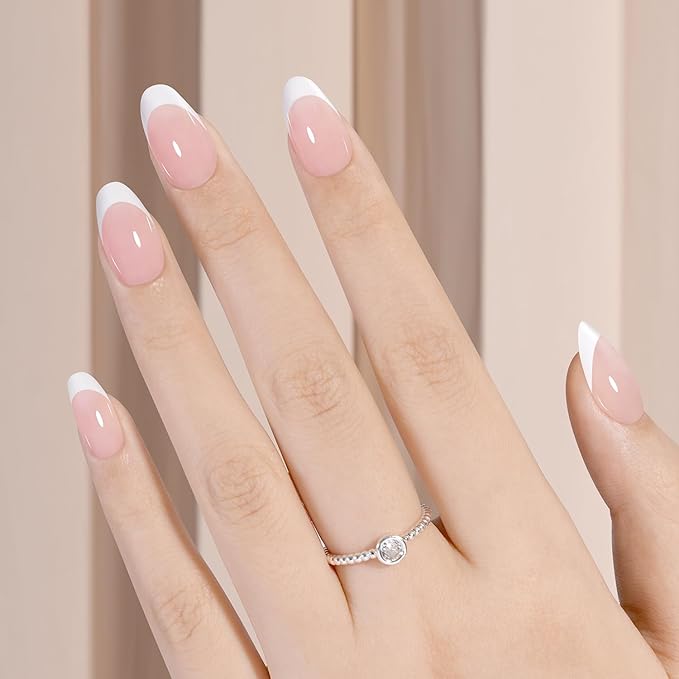 AILLSA French Gel Nail Tips, 180 Pcs Pink French Tip Press on Nails Short Almond, Pre-Applied Primer & Base Coat, No Need File, Soft Nail Tips, Fake Nails for Nail Art DIY 15 Sizes