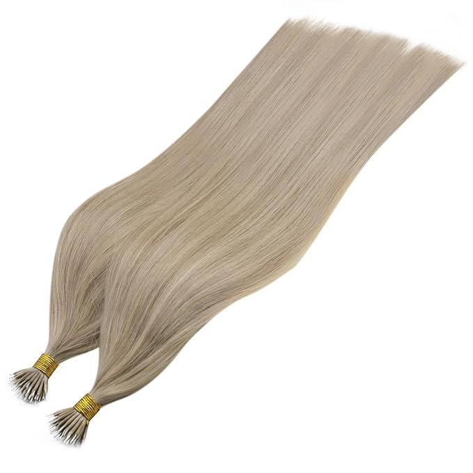RUNATURE Nano Bead Hair Extensions Human Hair Ash Blonde Highlight Light Blonde, Cold Fusion, Not Easy to Fall Off, Remy Hair Extensions for Women, 12 Inch 40G 50 Strands #16P22