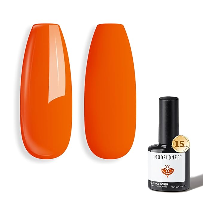 modelones Fall Gel Nail Polish Bright Orange Polish Neon Polish, Soak OFF UV LED Gel Nail Polish Manicure Autumn Nail Art DIY Salon 15 ML