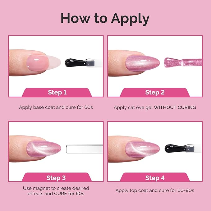 MelodySusie Starry Cat Eye Gel Nail Polish, 0.5 Fl Oz Pink Glitter Holographic Magnetic Nail Polish with Magnet, UV Nail Polish for Nail Art Manicure Salon DIY at Home G1602