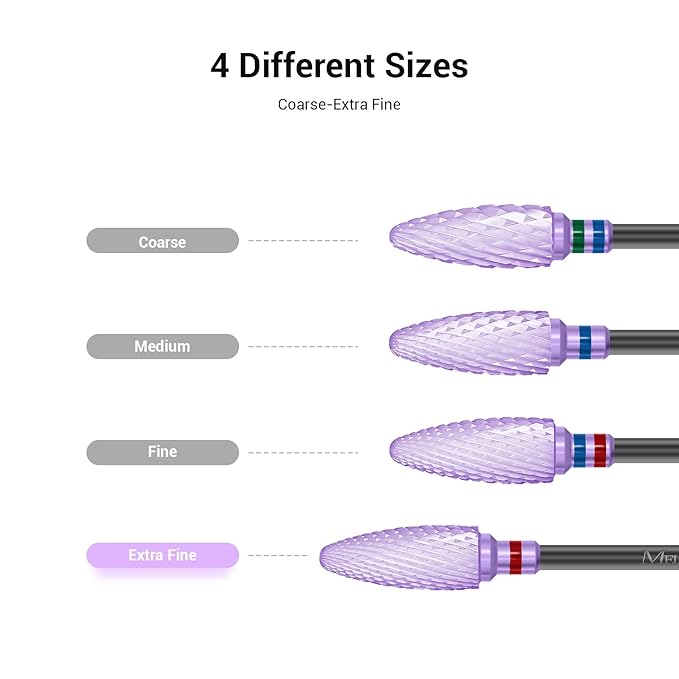 MelodySusie Ceramic Nail Drill Bit, 3/32'' (2.35mm) Professional Acrylic Nail File Flame Drill Bit for Manicure Pedicure Cuticle Gel Nail Polishing, Beginners Bits, Purple, Series Bit-S, Extra Fine