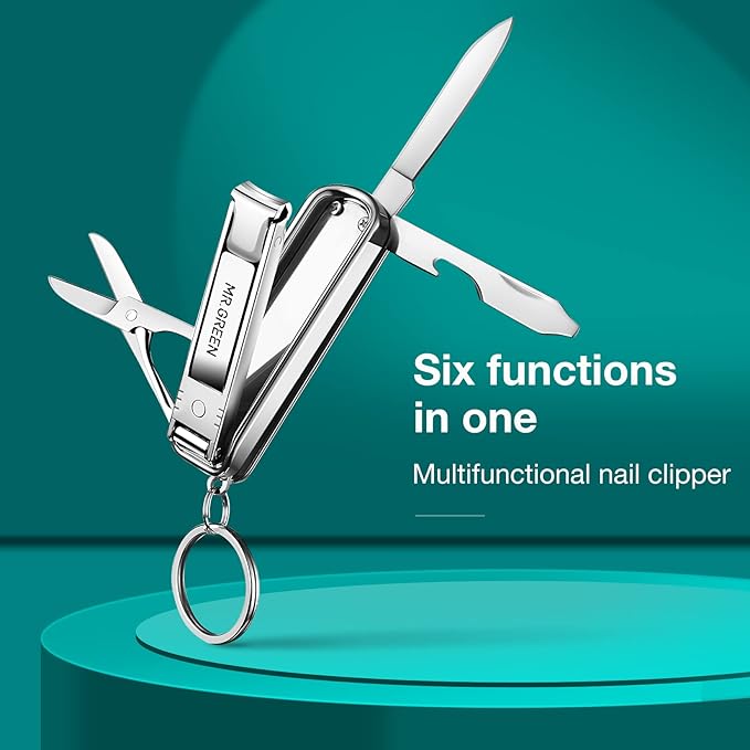MR.GREEN Multifunctional Nail Clippers Stainless Steel Six Functions Nail Cutter Nail Files Small Knife Scissors (Small)