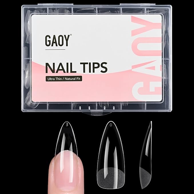 GAOY Medium Stiletto Fake Gel Nail Tips, 12 Sizes False Full Cover Acrylic Press on Nails, 240Pcs Soft Half Matte Tips