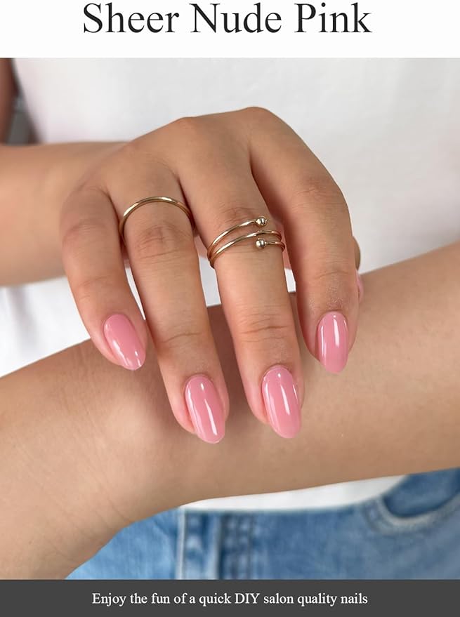 Semi Cured Gel Nail Strips (Sheer Nude Pink), Solid, 20 Pcs Gel Nail Wraps, Stickers, Salon Quality, Long Lasting, Works with Any UV Lamps