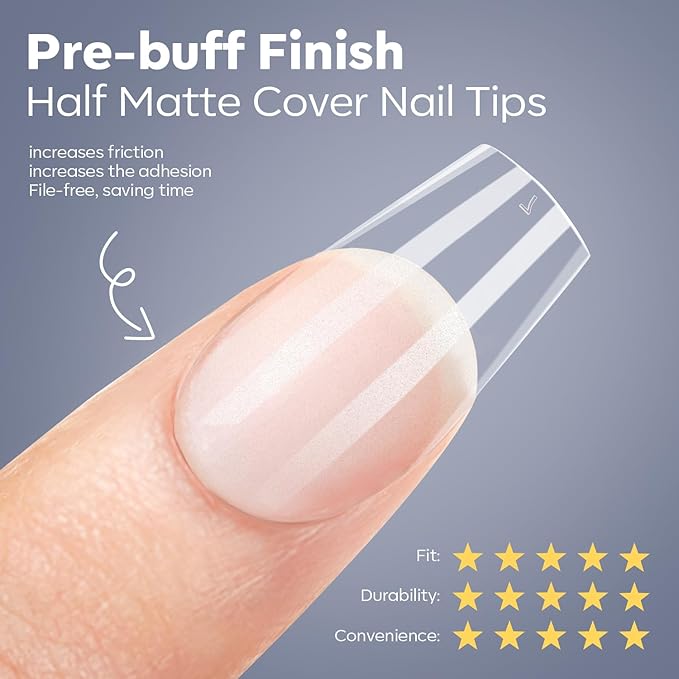 modelones X Nail Gel Kit Short Coffin, Upgrade 510Pcs Fake Nails 15Sizes, 9-in-One Glue Prep Dehydrator & Mini U V Light Clipper, Pre-shaped Half Matte Press on Short Coffin Tips for DIY Salon