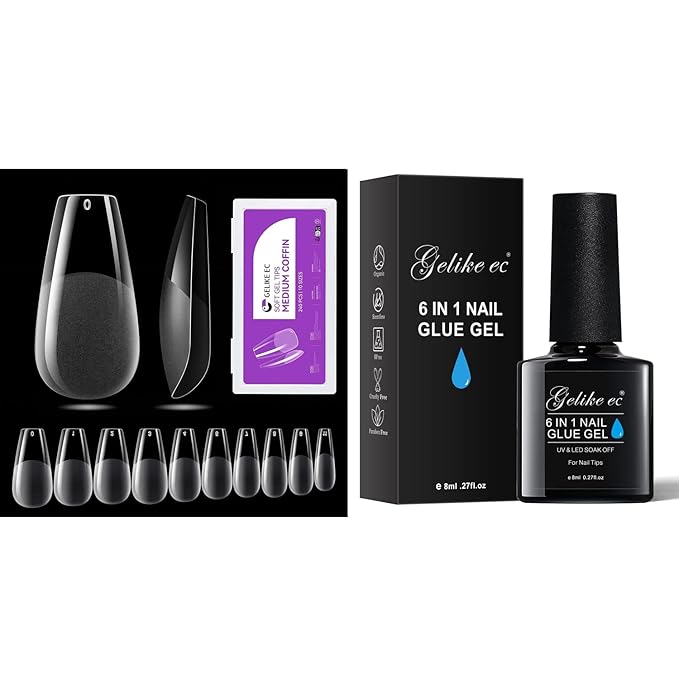 240pc Coffin Nail Tips and 6 in 1 Gel Glue