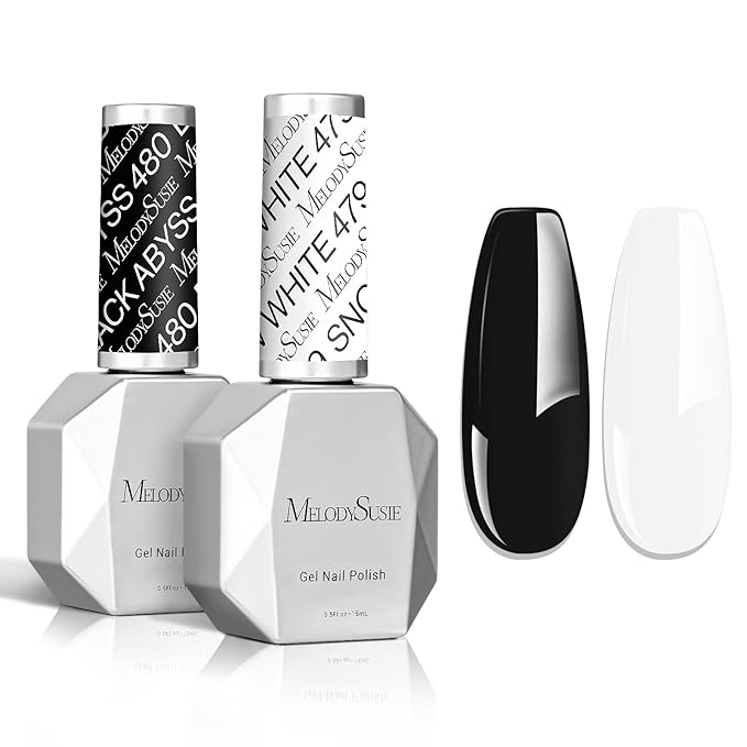 MelodySusie Thick Gel Nail Polish Set- 2 Pcs 15ML Black & White Gel Polish Set Soak Off UV LED White Gel Polish Christmas Gift for Women Nail Art Manicure Salon DIY Nail Design Decoration at Home