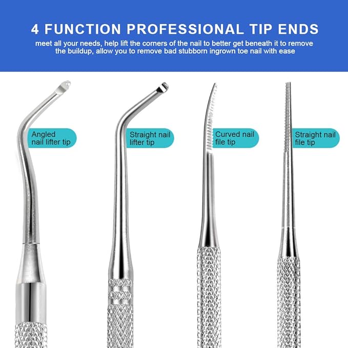 Teenitor Pedicure Tools for Feet, Toenail File and Lifters, Ingrown Toenail Removal Kit Pain Relief (Silver)