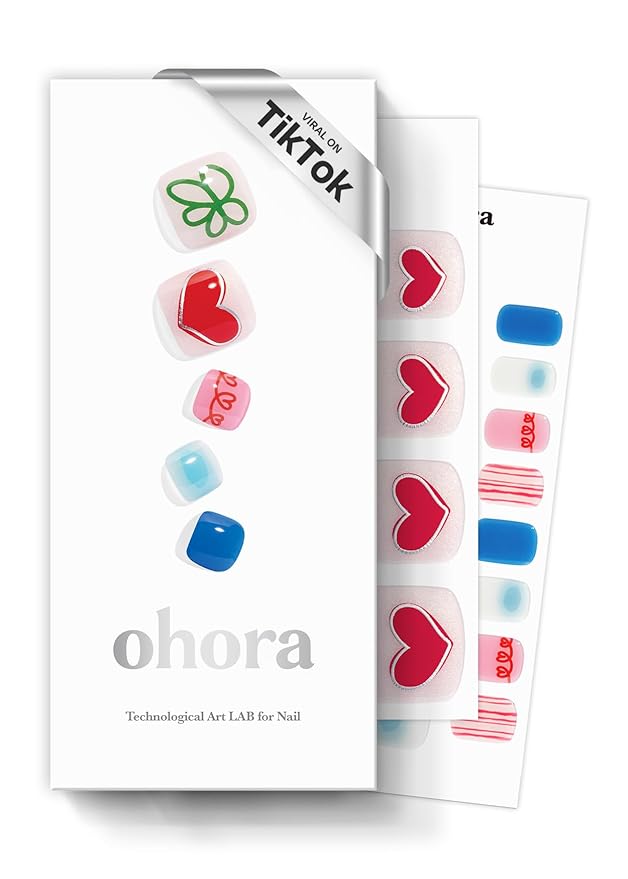 ohora Semi Cured Gel Pedi Strips (P Happy Go Lucky) - Mixed Colors, Works with Any UV/LED Lamps, Salon-Quality, Long Lasting, Easy to Apply & Remove - Includes 2 Prep Pads, Nail File & Wooden Stick