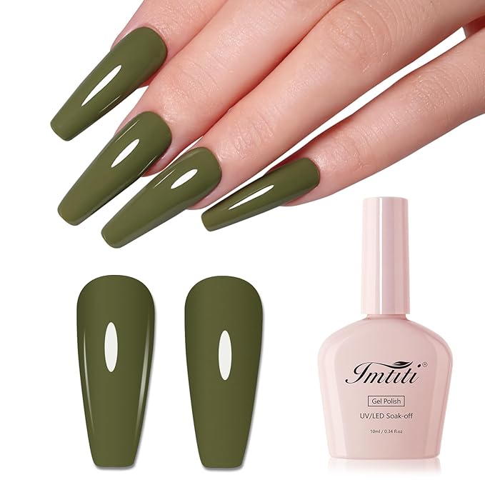 Imtiti 10ml Olive Green Gel Nail Polish Long Lasting Soak Off UV Led Fall Gel Polish Salon DIY at Home Gift for Women 1Pcs