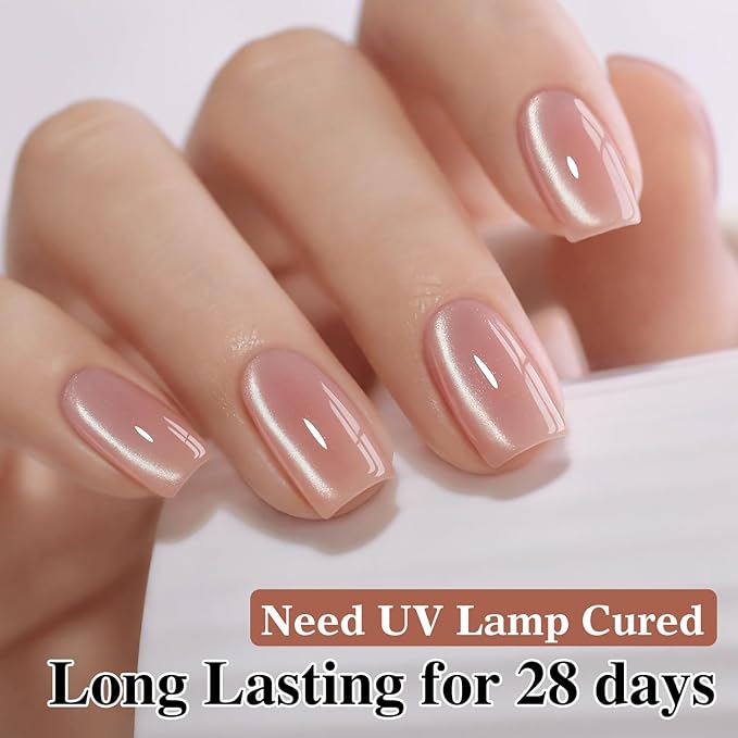 Double Rhythm 0.5 Oz Cat Eye Gel Polish with Magnet Same Color Same Bottle Holographic Glitter Shimmer Translucent Color Salon 15 ML Magnetic Nail Art (Peach Pink-MC1149)