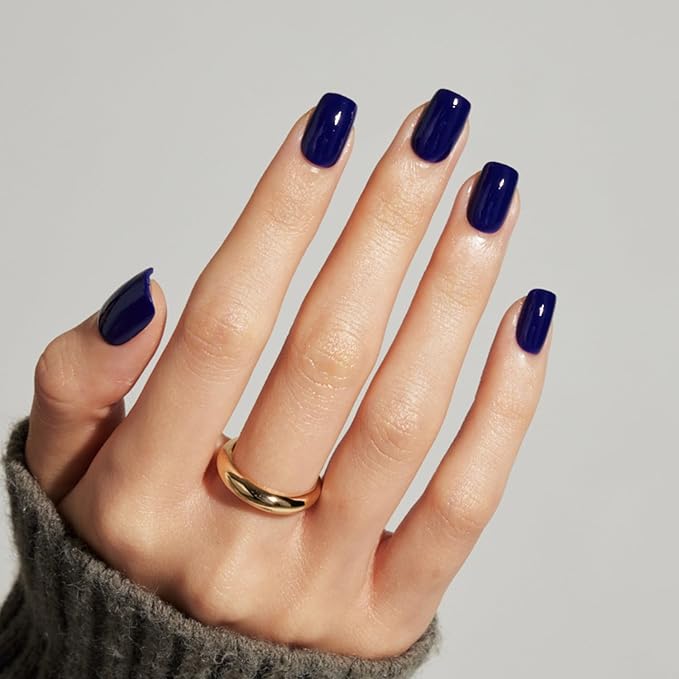 LAMIMOSA 32Pcs Press On Nails Short Square – Soft Gel Navy Blue Fake Nails in 16 Sizes, Reusable Glue on Nail kit, NAVY BLUE