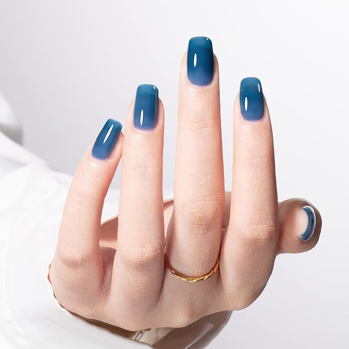 MAYCHAO 15ML Jelly Blue Gel Nail Polish 1Pc Transparent Sea Blue Gel Polish Soak Off UV LED Translucent Nail Varnish Neutral Color for Nail Art Starter Manicure Salon DIY at Home, 0.5 OZ