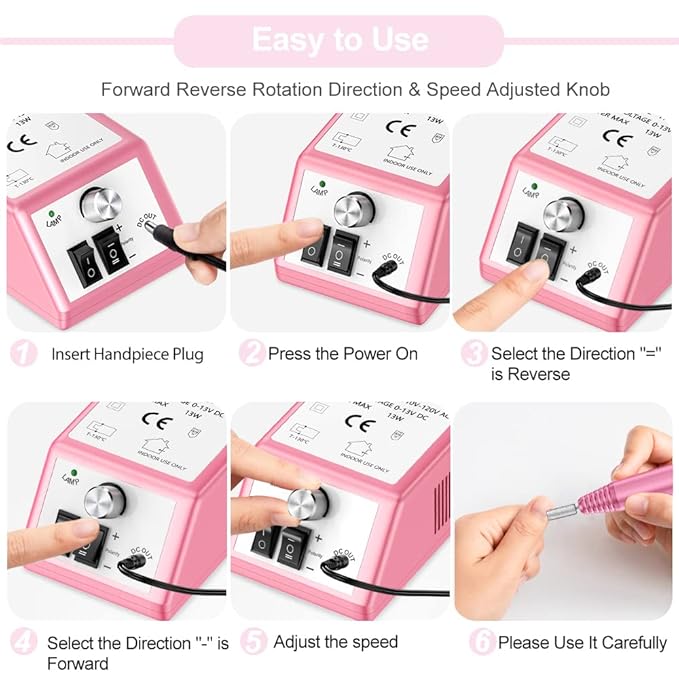 Professional Nail Drill Machine 20000 RPM Efile Electric Nail Filer Kit for Finger Toe Nails, Acrylic Gel Nails, Manicure Pedicure Drill with 6Pcs Nail Bits, 106Pcs Sanding Bands - Pink