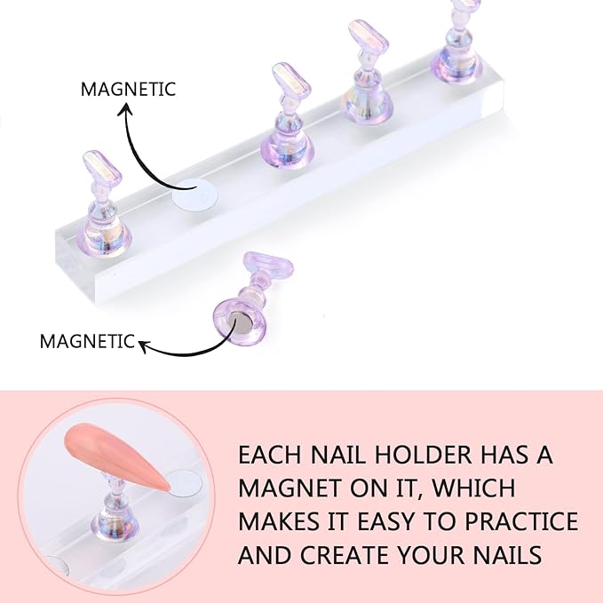 Etercycle Nail Stand Acrylic Nail Art Display Stand Practice Nail Holder for Painting Nails Magnetic Practice Stands with Reusable Putty(Purple)