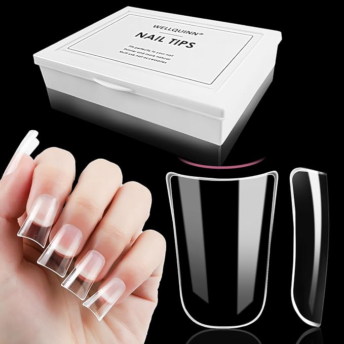 Duck Nail Tips 240pcs Extra Thick Short Duck Feet Nails Moon Cut, 12 Sizes Full Cover Clear Y2K Press on Acrylic False Nails, French Soft Gel Fake Nail Extension for Nail Salon and Home DIY