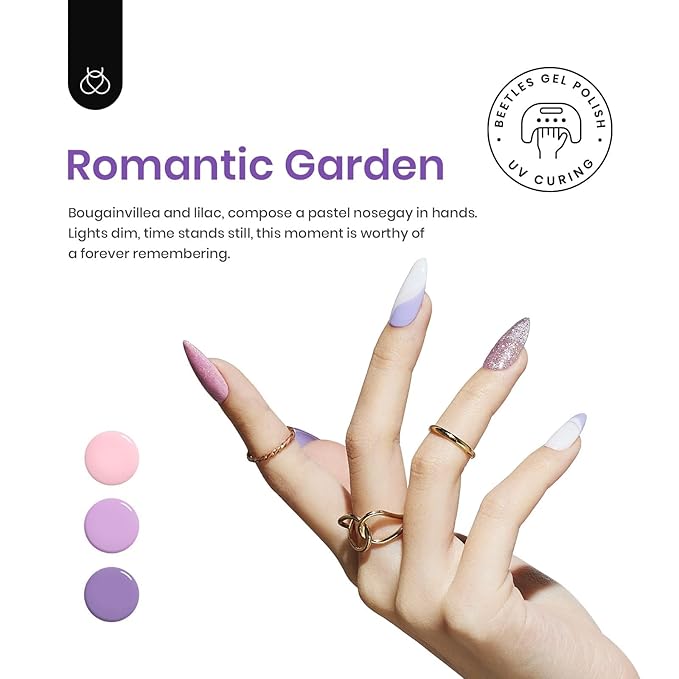 Beetles Purple Gel Nail Polish Set, 6 Colors Spring Glitter Pink Milky White Romantic Garden Collection Gel Polish, Soak Off Uv Led Lamp Cured Diy Manicure for Women