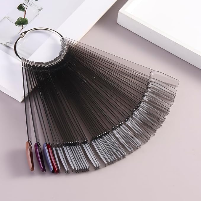 150 Pcs Nail Swatch Sticks with Ring, Transparent Black Ballerina Nail Art Tips, Long Coffin False Nail Sample Sticks, Polish Gel Display Practice Tools Nail Supplies for Home or Salon Use