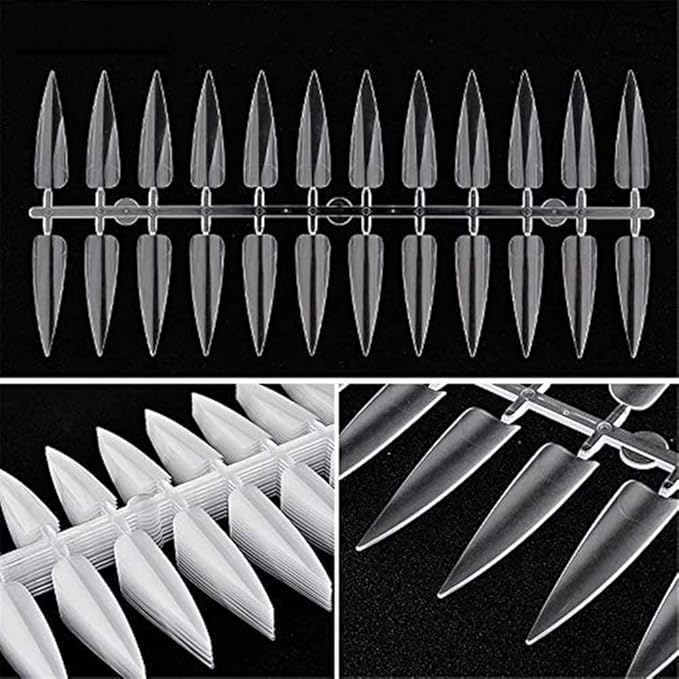 240Pcs/Set False Fake Nails Tips Manicure Sharp End False Nails Long Cuspidal Stiletto Nail Tip Clear Black French Salon Acrylic Artificial Fake Nail Display Practice Tools (Clear)