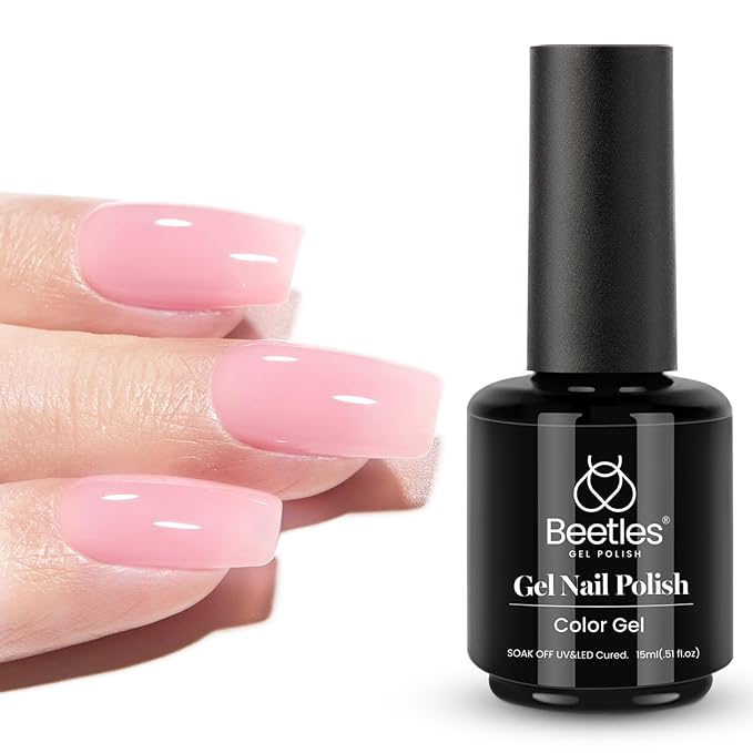 Beetles Jelly Pink Gel Nail Polish, 15ML Baby Pink Sheer Clear Jelly Spring Summer Gel Polish Bubblegum Theme Glaze Long Lasting Soak Off UV French Manicure Nail Art Gift for Women