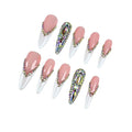 French Tip Press On Nails Long Stiletto,10 Pcs Handmade Acrylic Fake Nails Press Ons Salon Design Stick On Nails,Luxury UV Gel Glue On False Nails with 3D Rhinestone (Middle Size)