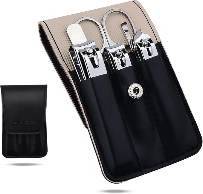 Nail Clippers Set, 6 Pcs Toenail Clippers Stainless Steel Fingernail Clippers Manicure Set with Leather Case, Idea Gift for Christmas Stocking Stuffers, Black