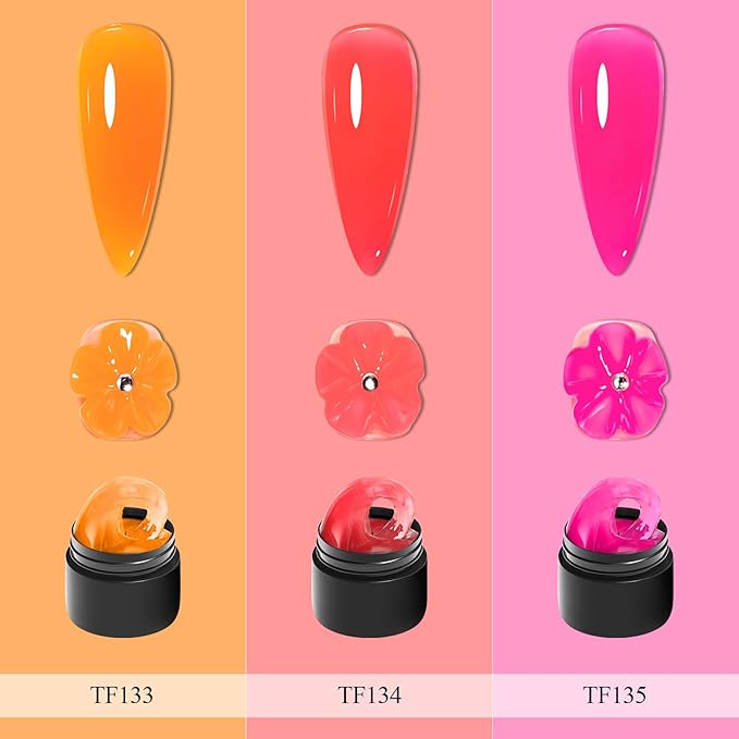 MEET ACROSS Solid Builder Gel for Nails, 3 Colors Solid Builder Non-Sticky Pink Rose Orange Hard Gel for Nails 3D Sculpture Nail Extension Kit