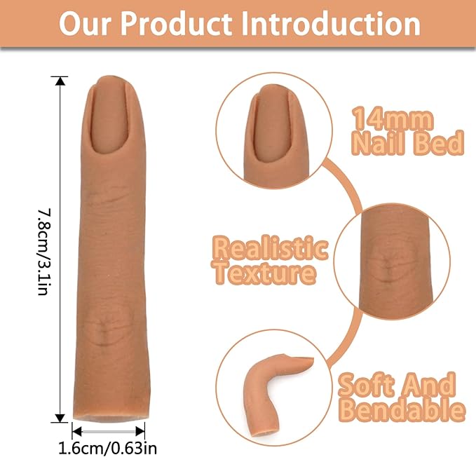 Silicone Practice Fingers for Acrylic Nails, Soft Silicone Fake Finger to Practice Fake Nails Bendable Nail Training Finger Flexible Practice Nail Finger for DIY Nails(Color 4)