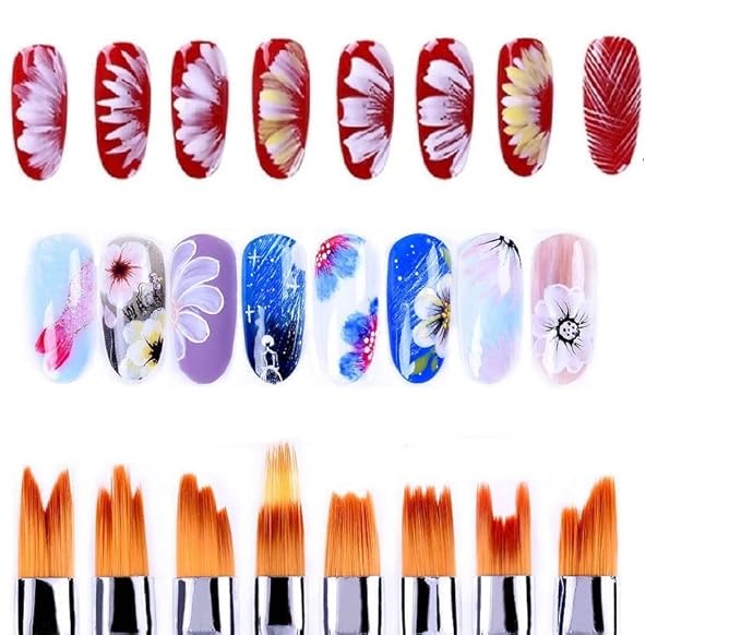 HIGHROCK 8 Pcs Nail Brush Pen Gradient Acrylic Painting Brush Set False Nail Art Tips UV Gel Flower Drawing Pen Manicure Nail Art Pen Tool (BLACK)