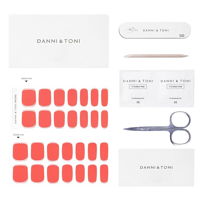DANNI & TONI Semi Cured Gel Nail Strips Watermelon Red (Coral Delight) Gel Nail Stickers 28 Stickers