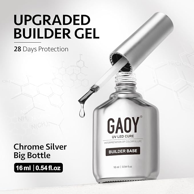 GAOY Clear Builder Gel for Nails, 16ml Rubber Base Builder Gel, Nail Strengthener in a Bottle, Soak Off Long Lasting UV Light Cure Nail Art DIY