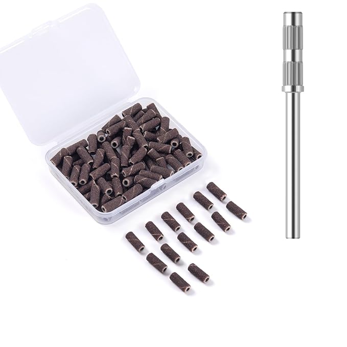 100pcs Small Nail Sanding Bands 120 Grit,Upgrade 3.1mm Mini Nail Sanding Mandrel Bits,Nail Drill Bit for Nail File Acrylic Nails Gel Removing Manicure Pedicure Nail Prep Salon Supplies,Coffee