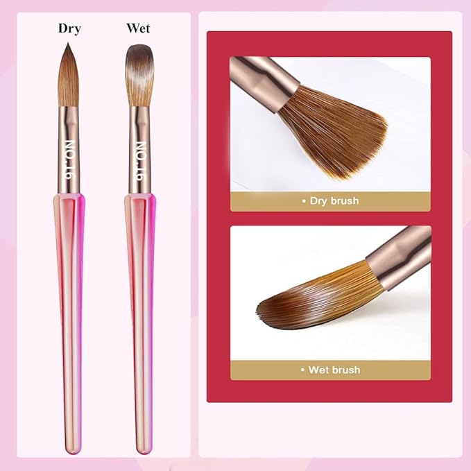 6Pcs Acrylic Nail Brush Set, Size 6/8/10/12/14/18 - Professional Nail Brushes for Acrylic Application Powder & Nail Extension, 3D Nail Carving Tools for DIY Home Salon Manicure-Pink