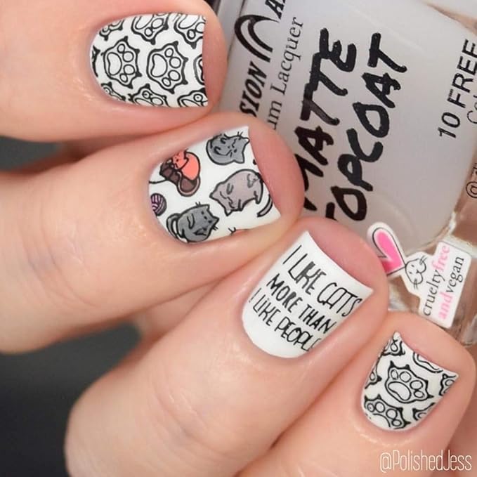 Maniology MrsWhite8907 Collaboration Nail Stamping Plate | Cat-Themed Nail Art Designs, Feline, Cute Kitten, Cats Lover Manicure - Reusable, Rectangular, Stainless Steel Nail Art Template