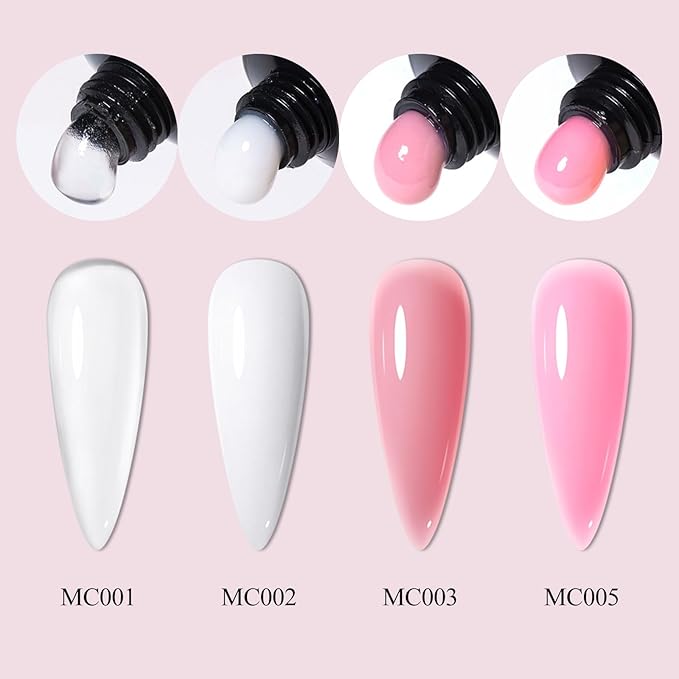 8 PCS Poly Nail Gel Starter Kit Poly Clear White Pink Nail Extension Set Builder Nail Gel French Manicure DIY Design Nail Art Design Beginner All In One Poly Nail Kits