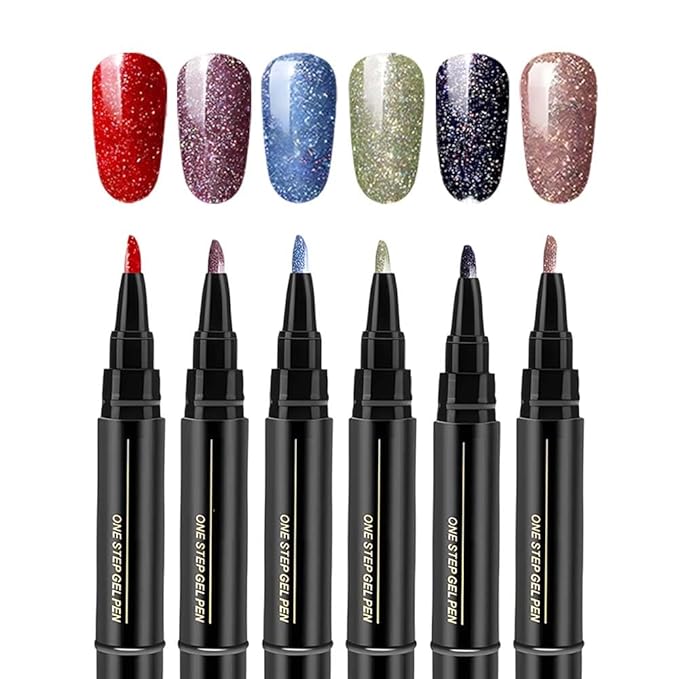 Professional Nail Pen Set,6/12/18 Colors per Set,3 in 1 Quick Dry Nail Polish Pens,Colorful Gel Pens for DIY Nail Art, Easy Nail Polish Pen for Women Girls (D Set/6pcs)