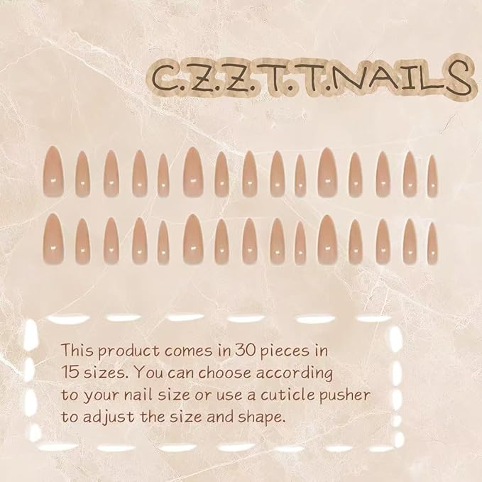 30PCS Elegant Nude Almond Press On Nails - Semi-Translucent Reusable Gel Fake Nails with Jelly Glue, Easy Apply & Remove, Salon-Quality Manicure for Women & Fashion Lovers