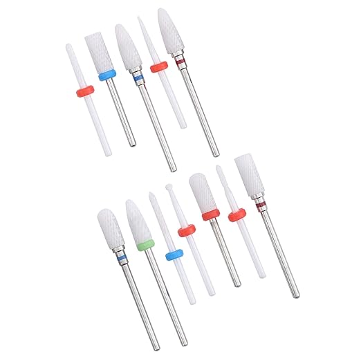 12pcs Ceramic Milling Cutter Drill Bit Electric Grinding Milling Cutter Files Ceramic Nail Drill Bit Bits Holder Set Cuticle Flame Rod for Nails D