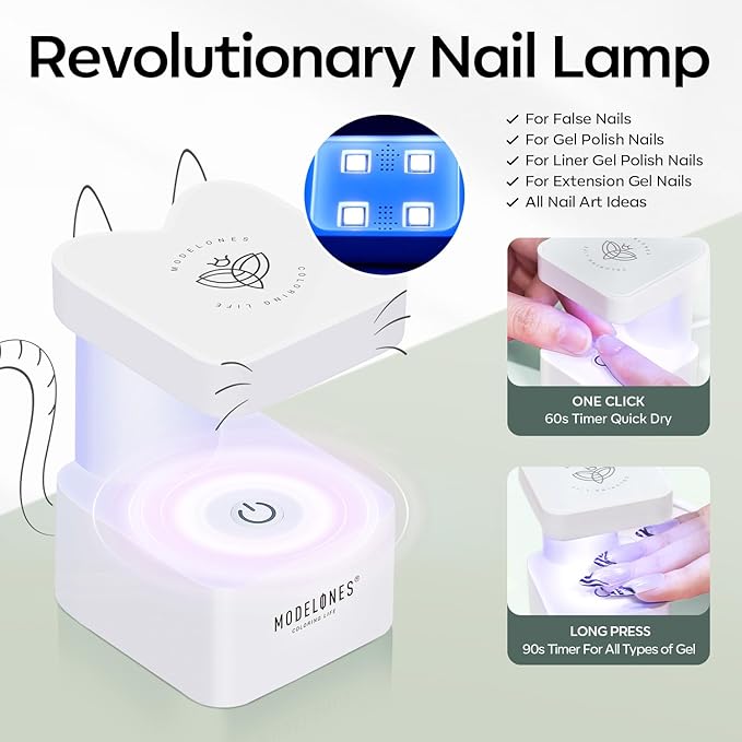 modelones X Nail Gel Kit, Fake Nails Long Coffin, 9-in-One Glue Prep Dehydrator & Portable Mini U V Light Acrylic Clipper, 500Pcs Coffin Tips for Extension Kit DIY Salon Home Gifts for Women