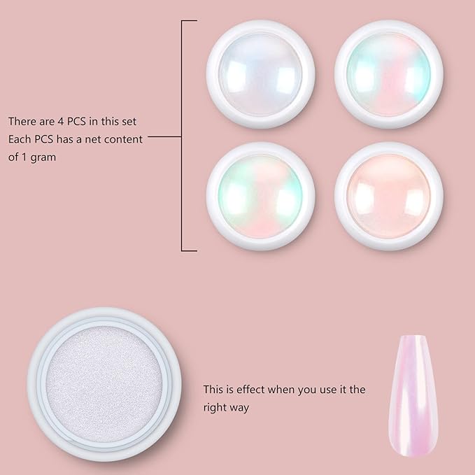 Artdone Chrome Nail Powder Metallic Mirror Glitter Effect Pigment Iridescent Aurora Mermaid Pearl Dust Kit for Gel Polish Nail Art Decoration, Resin Craft Arylic Powder