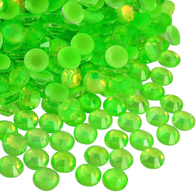 Blinginbox Flatback Rhinestones Round Gems, 1440pcs Luminous Series Glass Stone Neon Gems Non Hotfix Crystal Rhinestones for Nail Charms Crafts Clothes Tumblers,Lime Neon Opal,SS16.