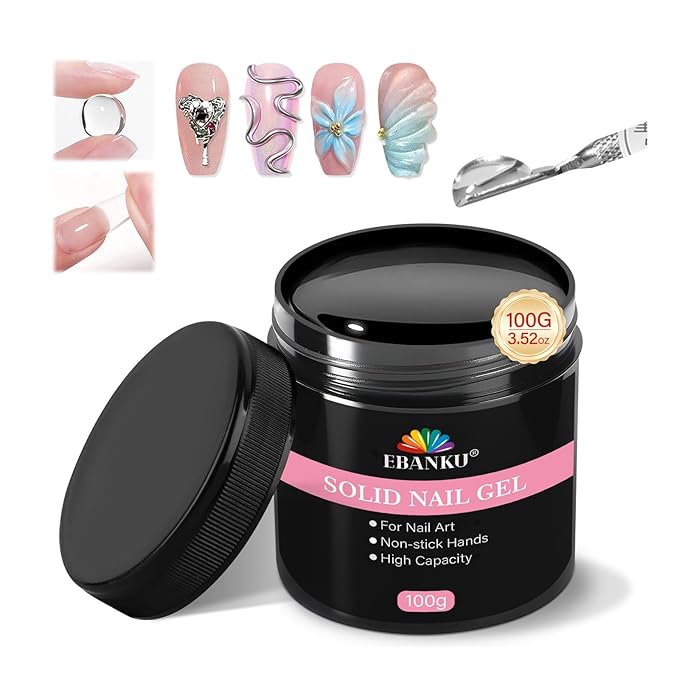 100g/3.5oz Solid Nail Glue Gel for Press On Nails, EBANKU Nail Glue Soft Gel for Fake Nail Tips, UV Light Cure Nail Art DIY Salon Home Beginner