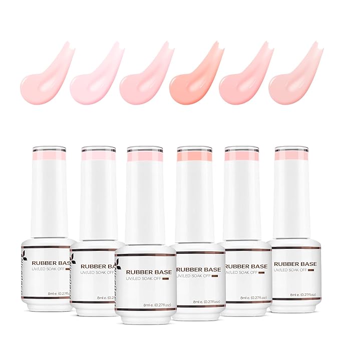 Nicedeco Hema Free Rubber Base Gel Polish for Nails 6 Pcs Cruelty Free Vegan Rubber Gel Nail Strengthener Nude Pink Nail Gel Polish Set 37