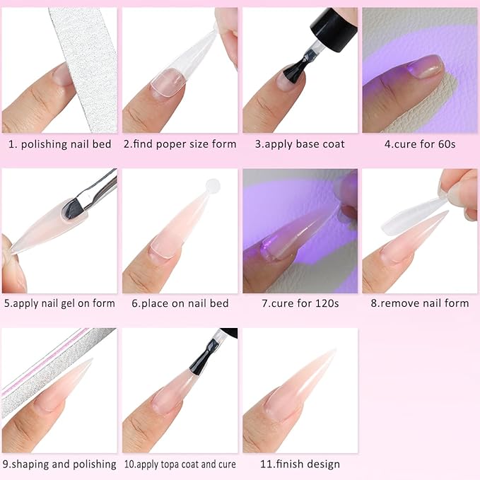 Builder Gel for Nails, 4 Colors Thickening Builder Nail Gel Clear Milky White Baby Blue Camouflage Apex Building Nail Strengthener Gels Kit with Brush Pen Dual Forms UV Cure Extension Manicure