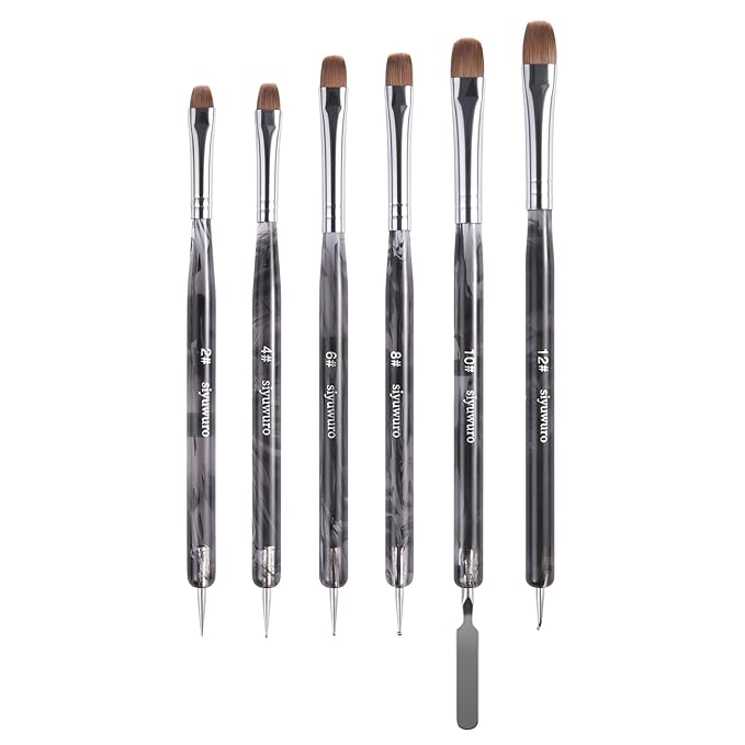 6Pcs Kolinsky Sable Nail Brush French Nail Brush 2 Way Professional UV Gel Acrylic Nail Art Brush with Dotting Tool for French Manicure Cuticle Clean Up Nail Art Design Pen (Set)