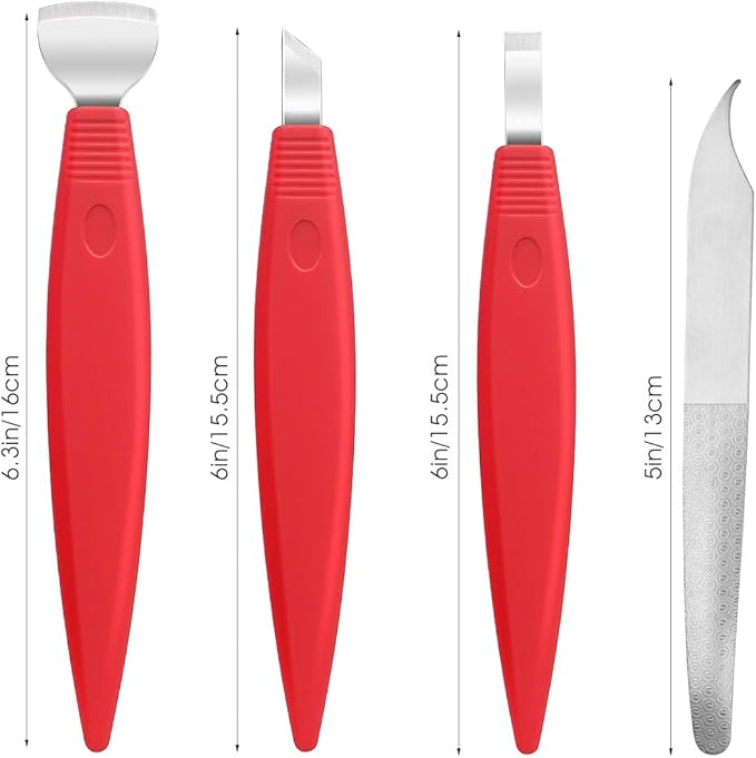 BEZOX Ingrown Toenail Removal Blades and Foot Callus Knife - 3 Different Blades Pedicure Knives with Toenail Lifter and Thick Nail File - Red