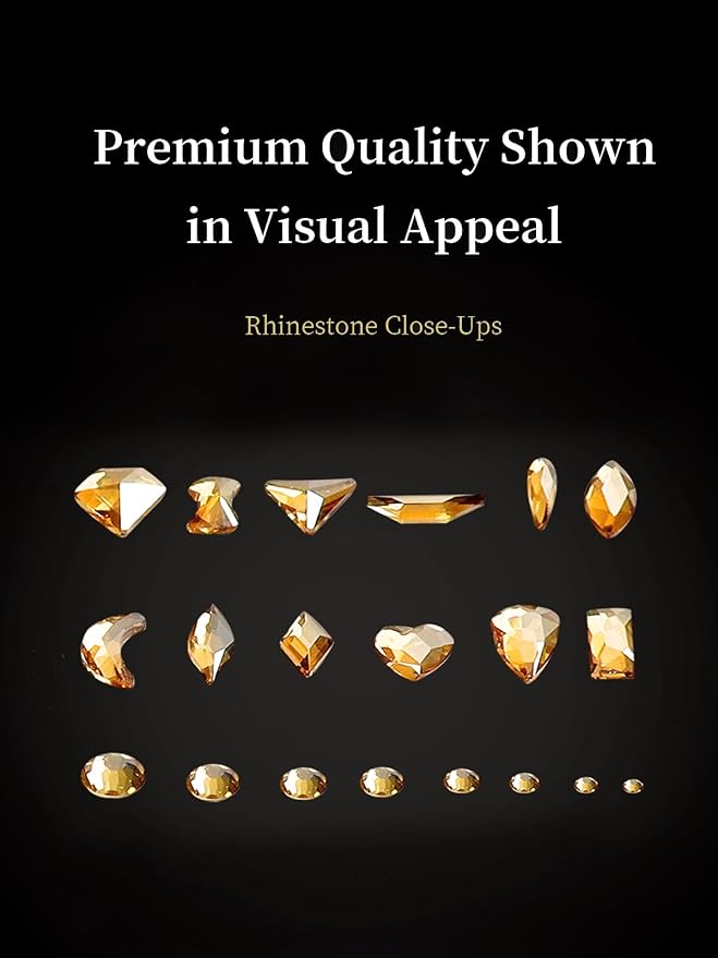 Gold Rhinestones for Nails, 6080Pcs Gold Nail Art Rhinestones Kit, 3D Flatback Crystals Diamonds for Nail Art Design, Mix Sizes Nail Charms and Gems(Tweezers Included)