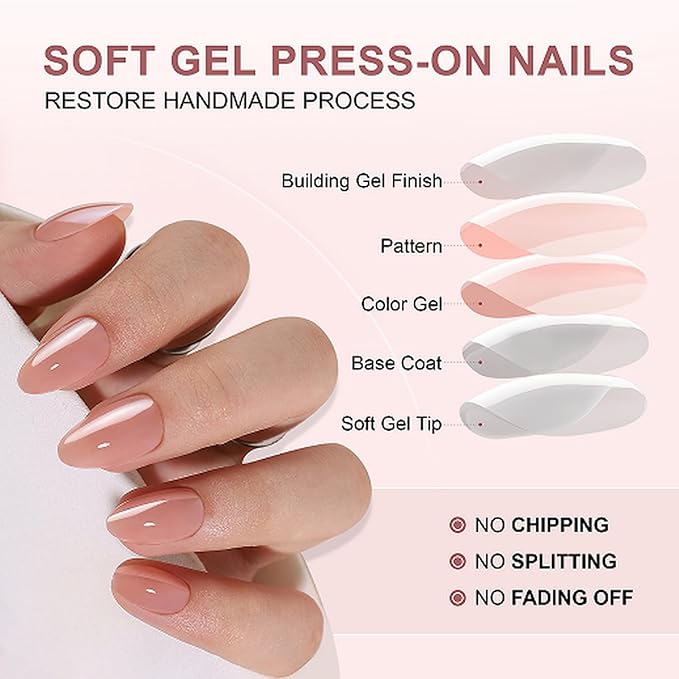30 Pcs Soft Gel Press on Nails Short Almond Shaped Fake Nails with Glue False Nails Solid Color Artificial Nails Glossy Full Cover Thickened Stick on Nails for Women Nails Manicure Decoration